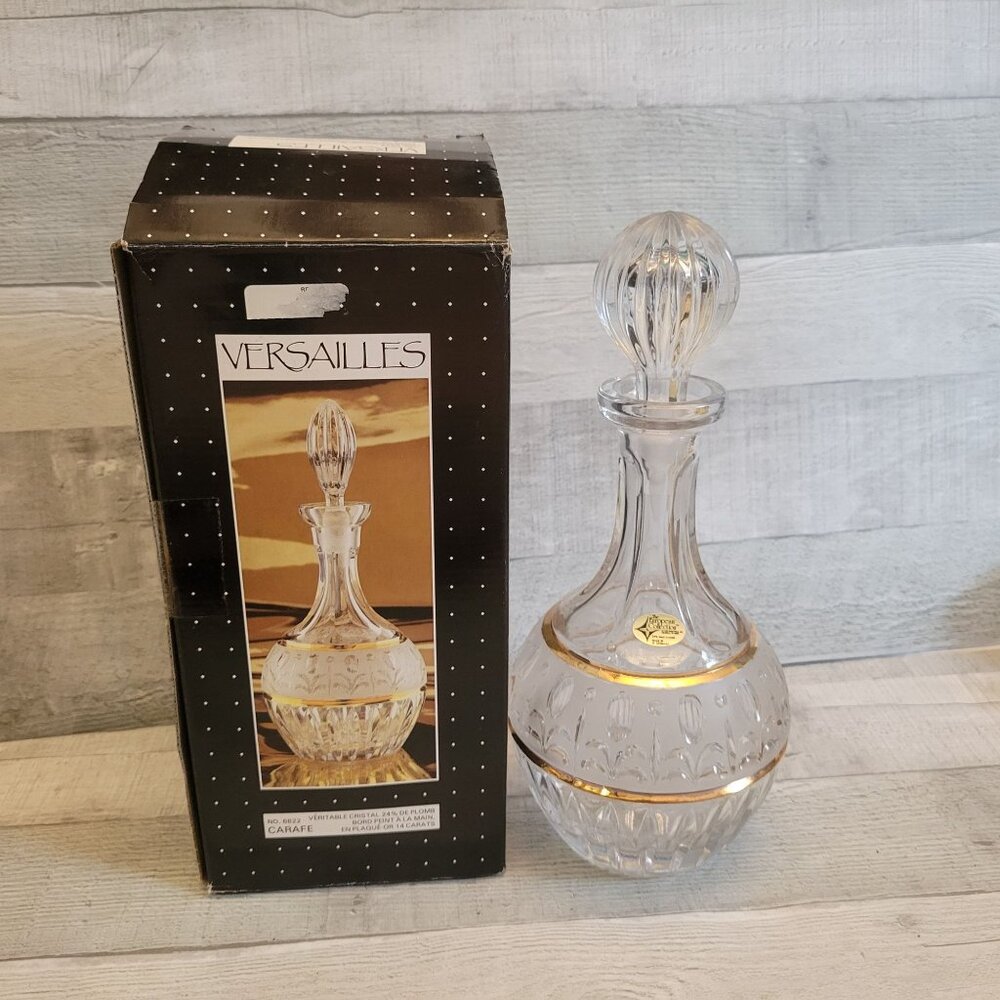 Versailles Lead Crystal Carafe With 24% Lead Content & 14k Gold Trim